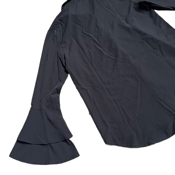 BLACK BUTTON DOWN COLLARED BLOUSE WITH TIERED BELL SLEEVES SIZE SMALL - Picture 7 of 7